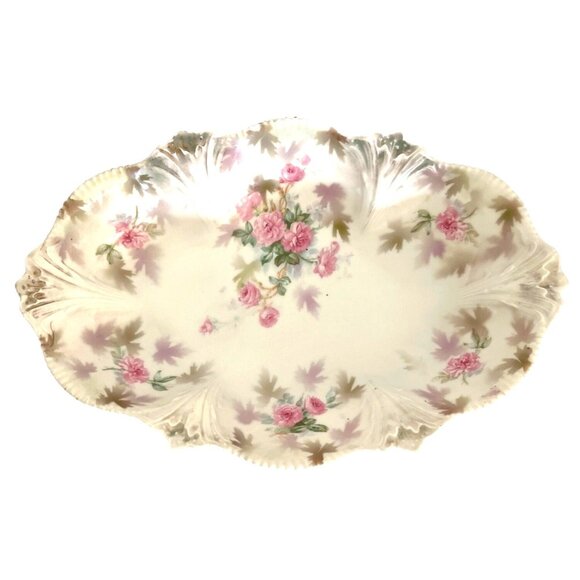 RS Prussia Porcelain Celery Relish Serving Dish Pink Rose Flower Floral Antique - Picture 15 of 15